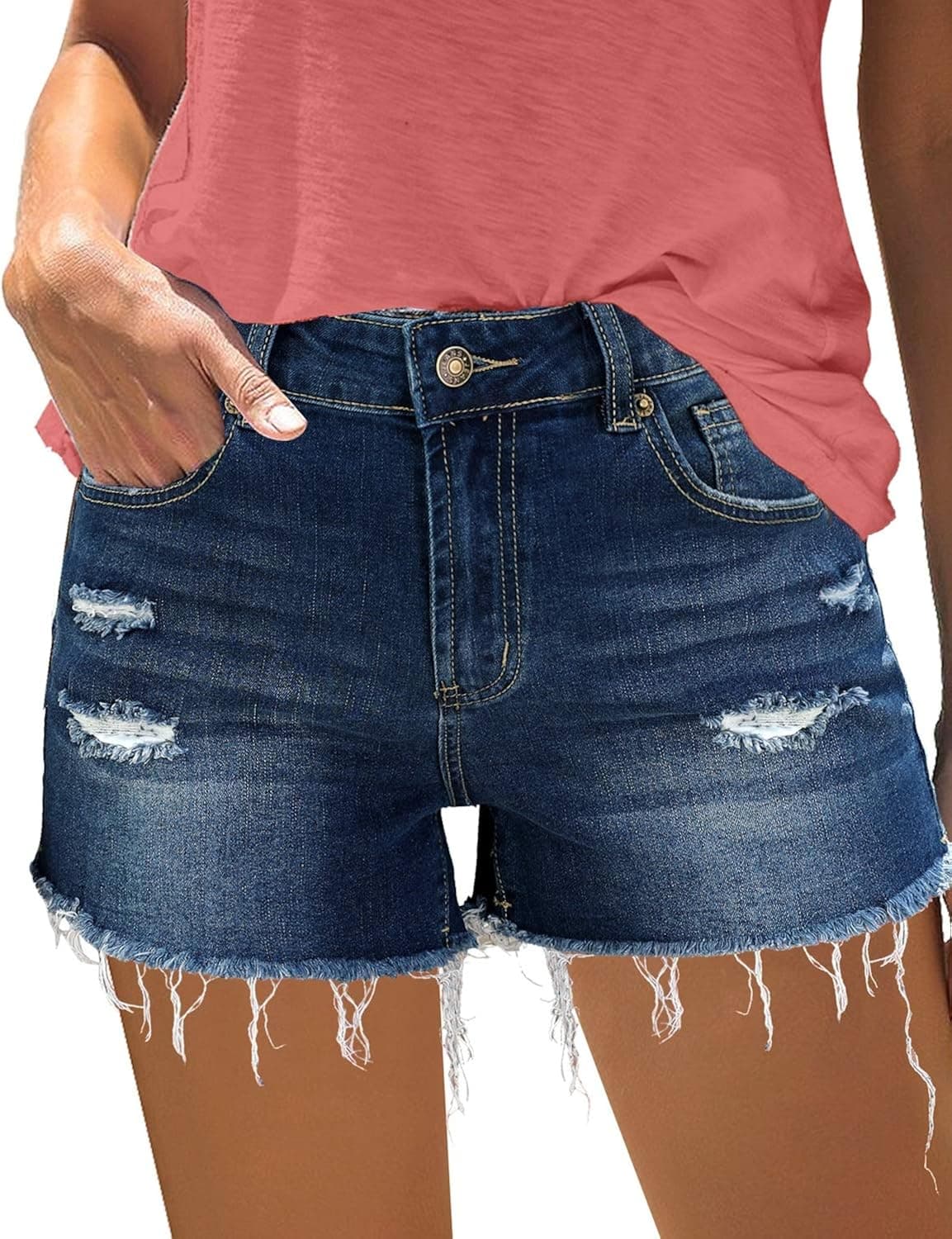 luvamia Women's High Waisted Ripped Denim Shorts Frayed Raw Hem Casual Jeans Shorts