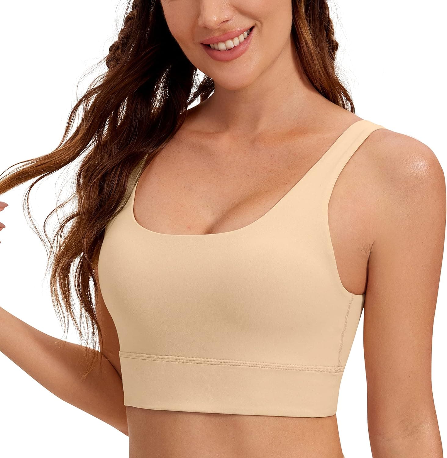 CRZ YOGA Womens Butterluxe U Back Sports Bra - Scoop Neck Padded Low Impact Workout Yoga Bra with Built in Bra