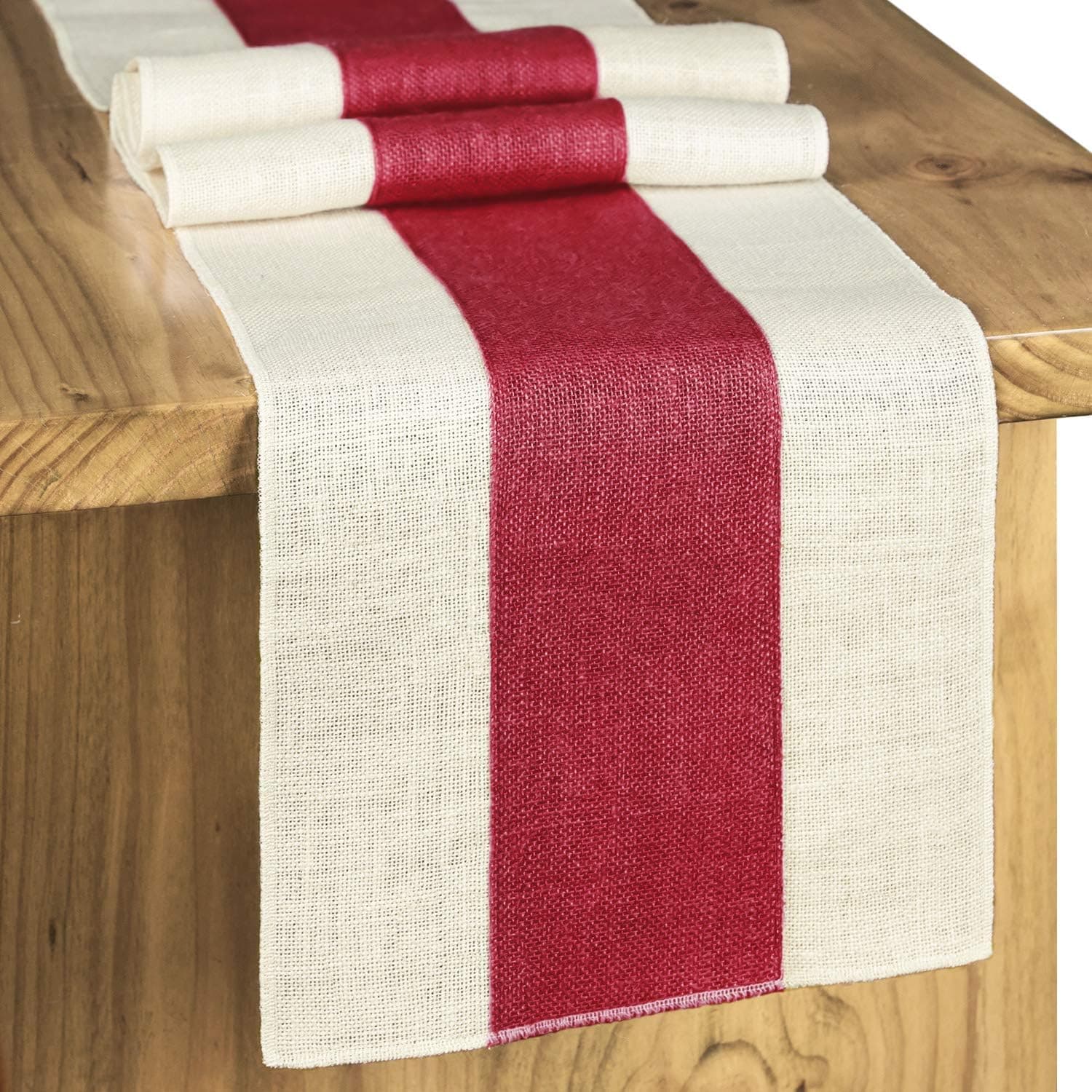 Letjolt Splicing Burlap Table Runner Jute Hessian Rustic Fabric Farmhouse Table Decor Halloween Table Runner, Red 12x72 Inches