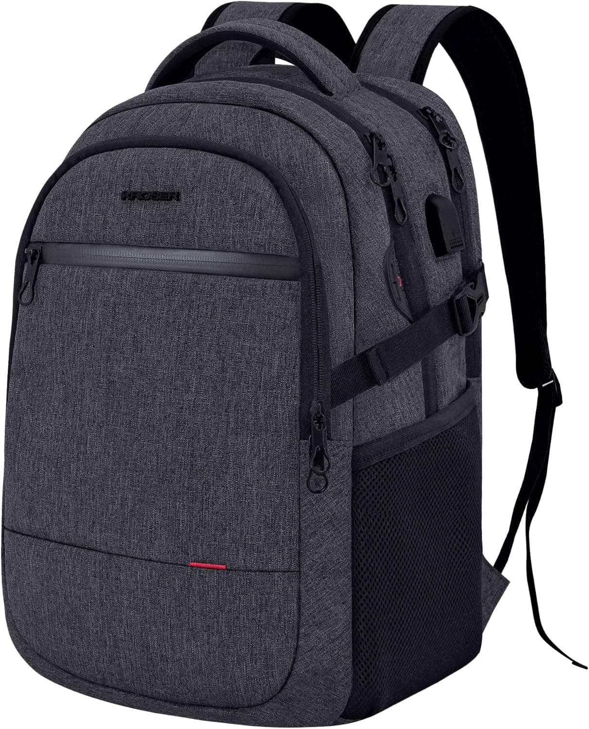 KROSER Laptop Backpack 15.6 Inch Ultra Light Computer Backpack Stylish Water-repellent College Backpack with USB charging Port & Headphone Interface for Work/Travel/School/Business-Charcoal Black