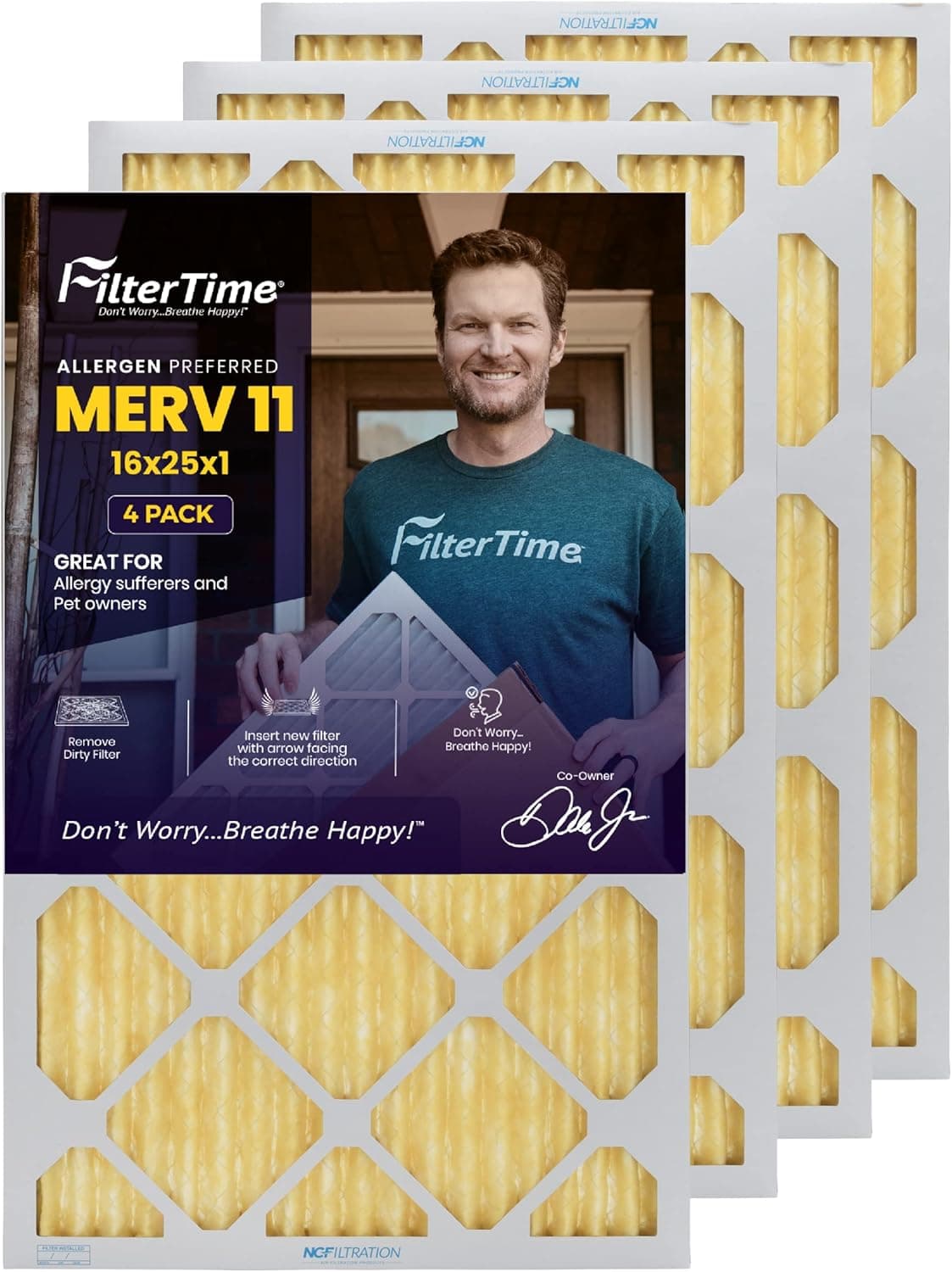 FilterTime 16x25x1, AC Furnace Air Filter, MERV 11, 4-Pack (exact dimensions 15.5 x 24.5 x 0.75), AC Filter, Furnace Filter, Home Air Filter Made in USA…