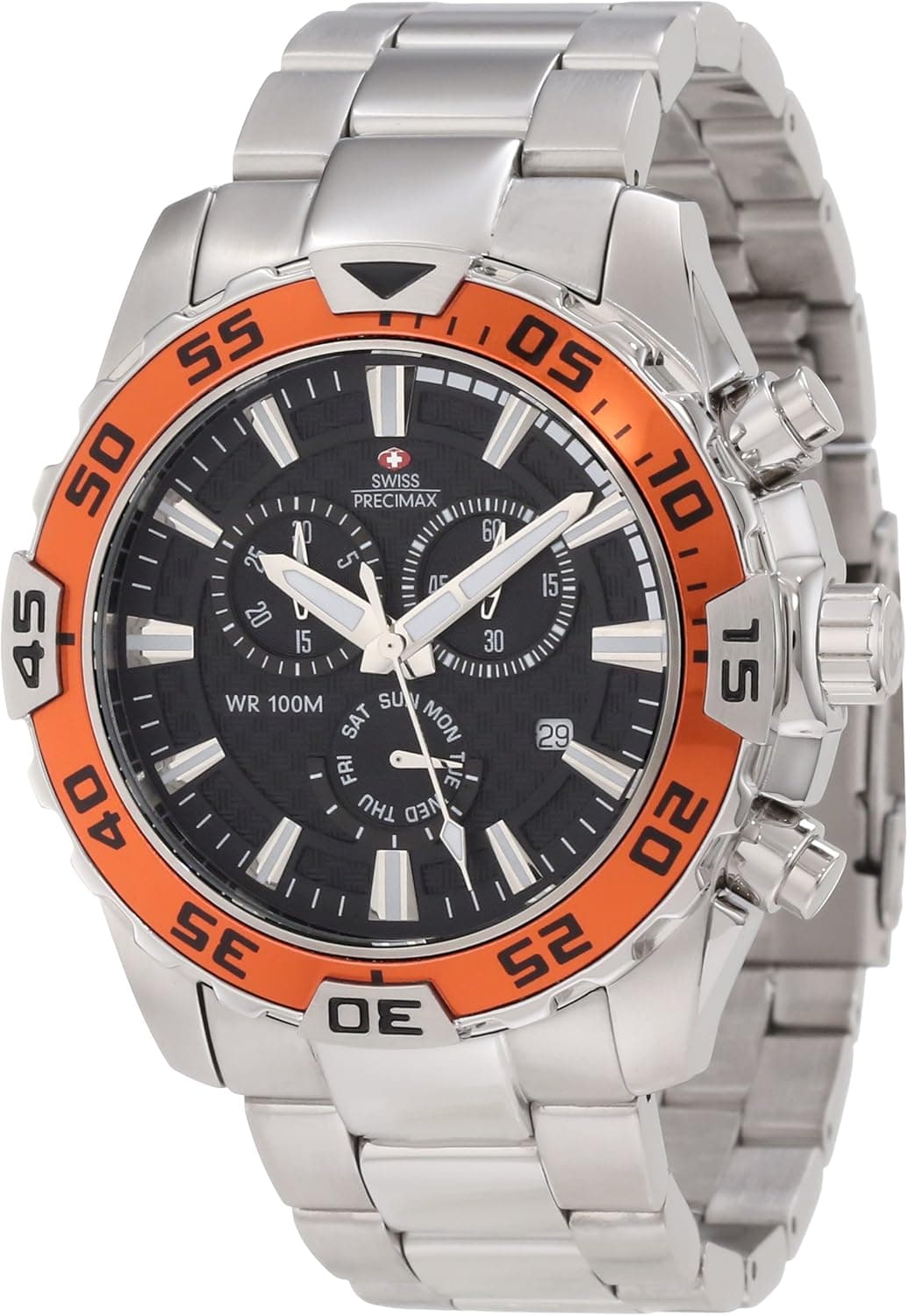 Swiss Precimax Men's SP12150 Formula-7 Pro Black Dial with Silver Stainless Steel Band Watch
