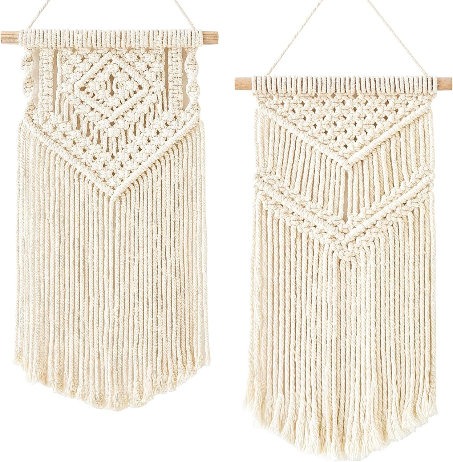 Dahey 2 Pcs Macrame Wall Hanging Small Woven Tapestry Wall Art Decor - Beautiful for Boho Home Decor, Apartment, Nursery, Party Decorations, 16.5" L x 10" W and 17.5"x 10"W, Small
