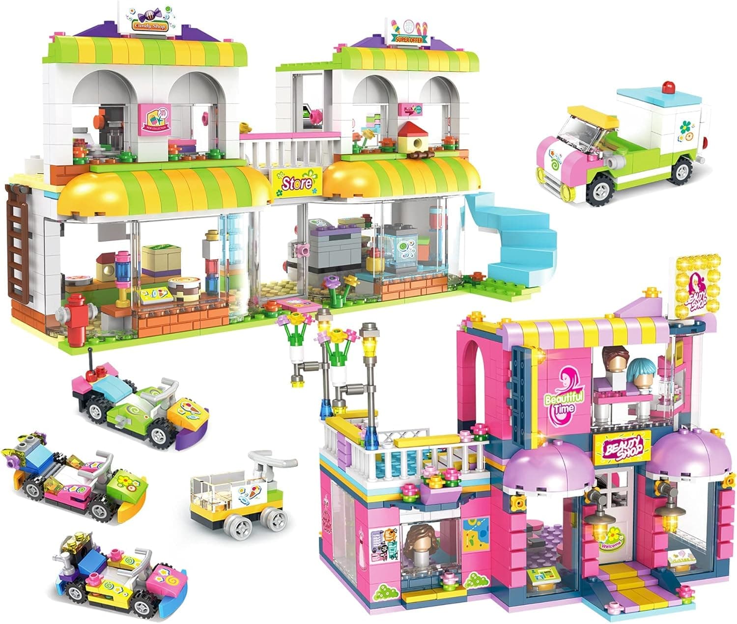 EP EXERCISE N PLAY Friends House Building Set, Shopping Market Mall House Block Set, and Fun Hair Salon, Building Blocks Set Gift Present for Kids Girls Boys 6-12 (1274 Pieces)