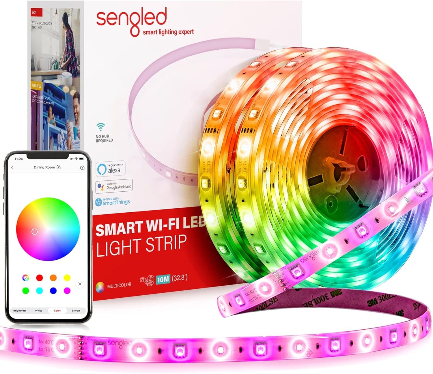 Sengled Smart Wi-Fi LED Multicolor Light Strip, 10M (32.8ft), No Hub Required, Works with Alexa & Google Assistant, RGBW, High Brightness, 2700 Lumens, Adjustable Length, 25,000 Hours Life for Home
