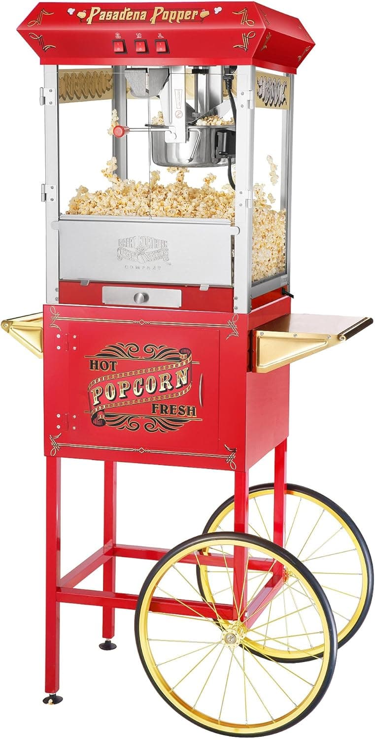 6040 Great Northern Pasadena Popcorn Popper Machine with Cart, 8 Ounce, Red