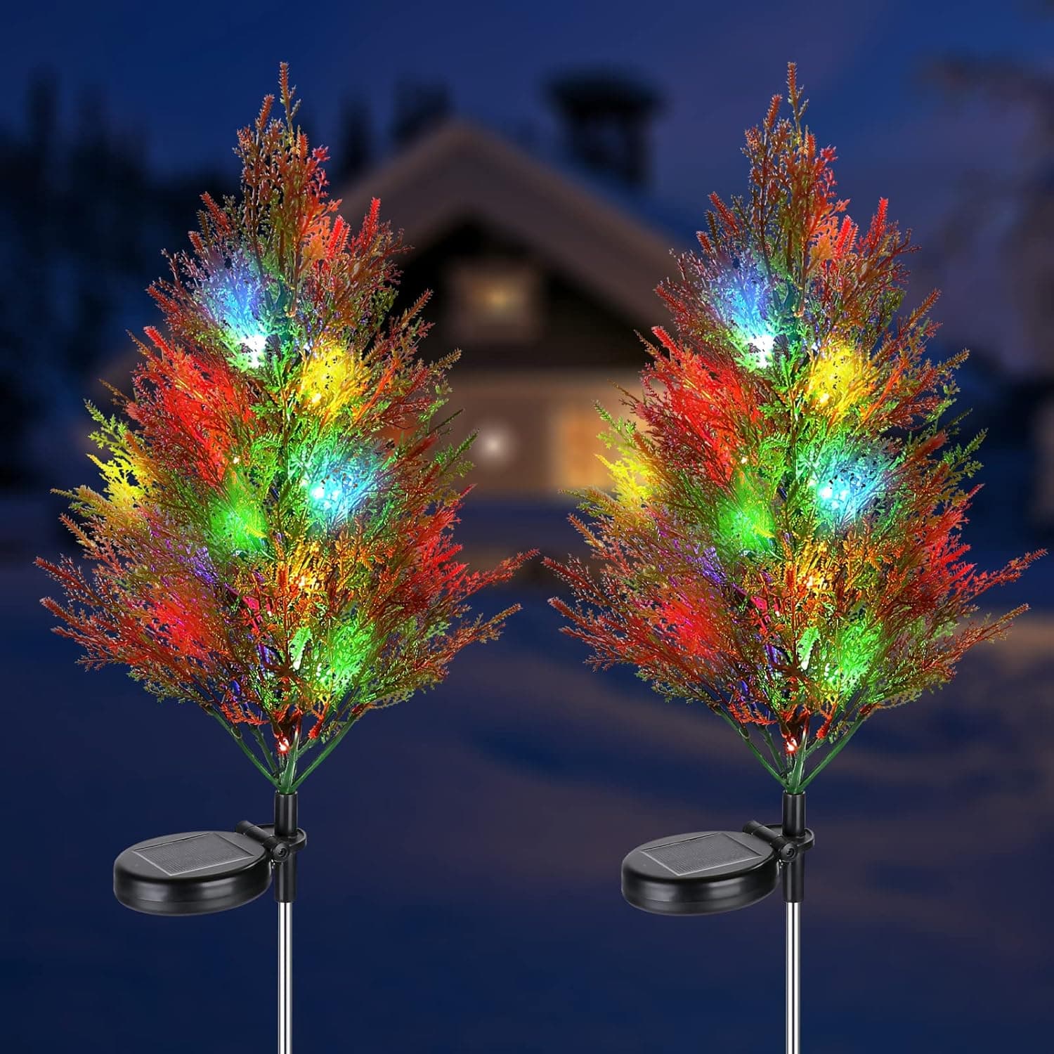 TOMENGBEI Solar Christmas Tree Lights Decorations Outdoor, 2 Pack Waterproof Solar Garden Lights with 12 LEDs Flowers Light for Pathway Yard Patio and Lawn Decoration