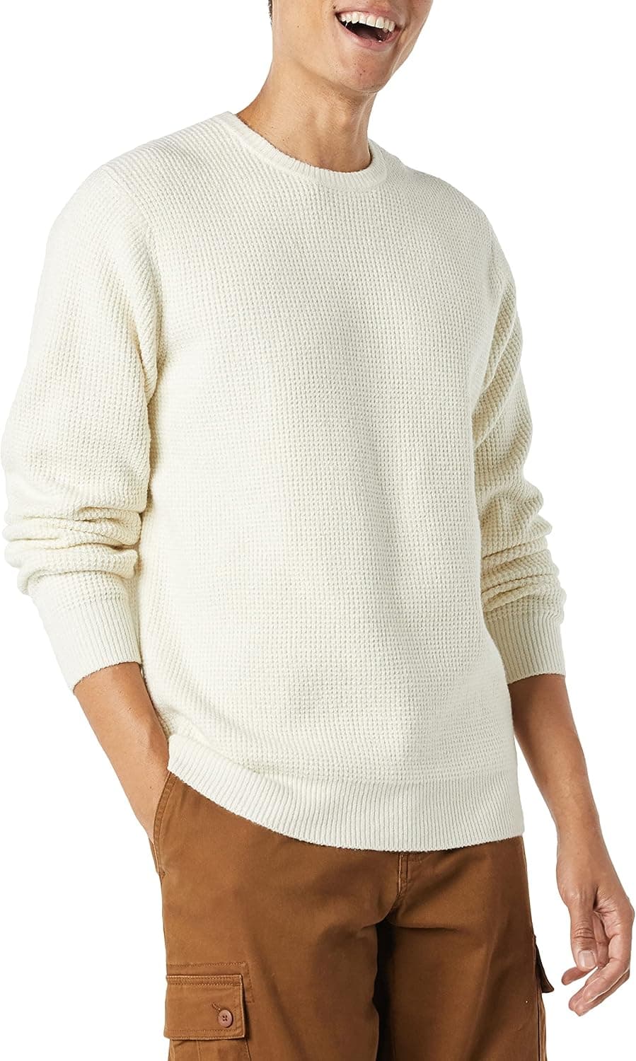 Amazon Essentials Men's Long-Sleeve Soft Touch Waffle Stitch Crewneck Sweater