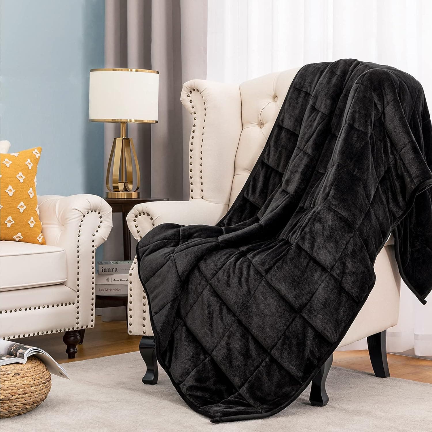 joybest Microfiber Flannel Fuzzy Weighted Blanket Oeko-Tex Certified Soft Fleece 20 Pounds 60x80 Inches Queen Size Bed Weighted Blanket with Premium Glass Beads for Adults