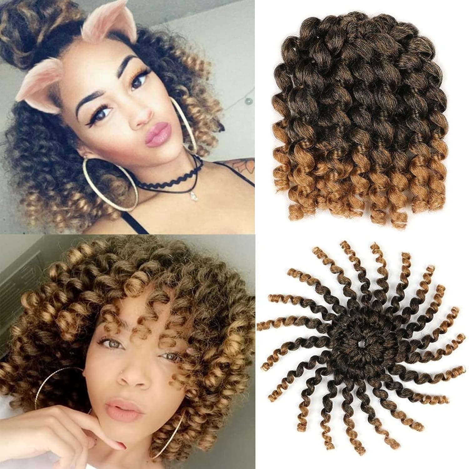 3 Packs Ombre Jumby Wand Curls Twist Crochet Hair Extensions 8inch Synthetic Crochet Braids for Women 20strands/pack Xtrend Hair (1B/27#, 3packs/Lot)