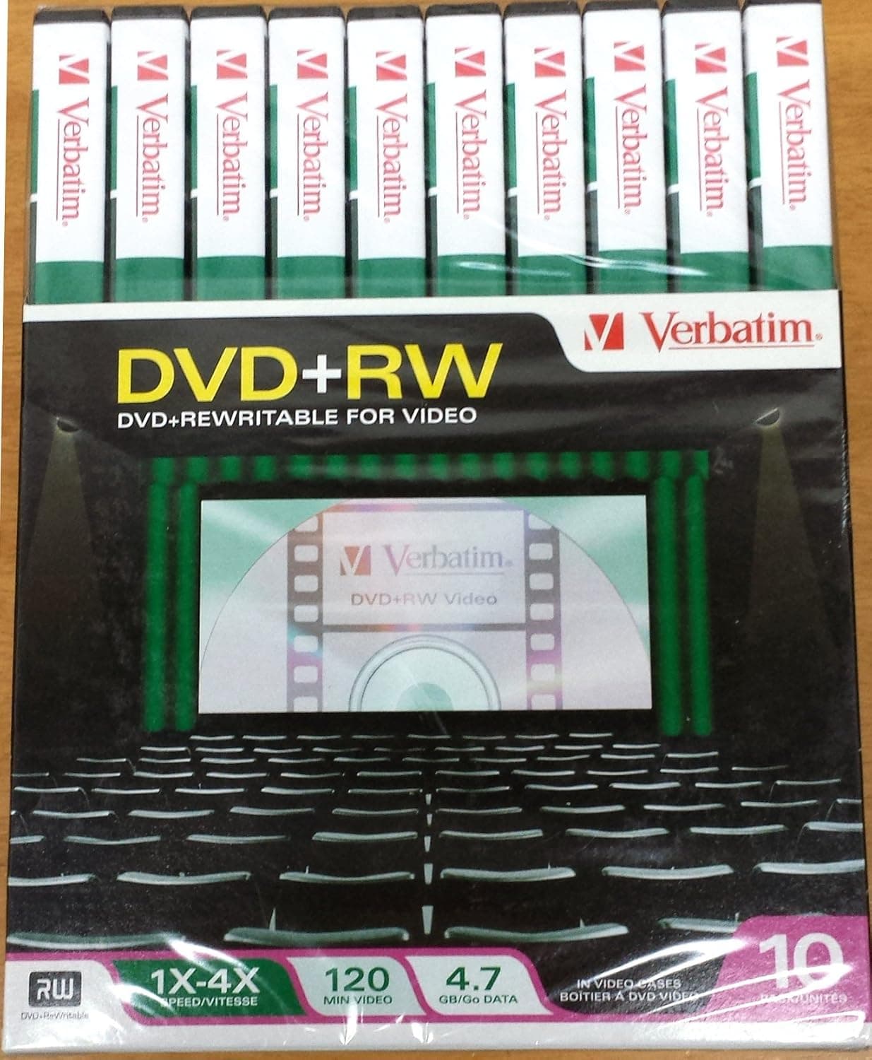 Verbatim 94825 4.7GB 120 Minutes 1x- 4x ReWritable Disc DVD+RW, 10 Disc Pack in Tall/DVD Case