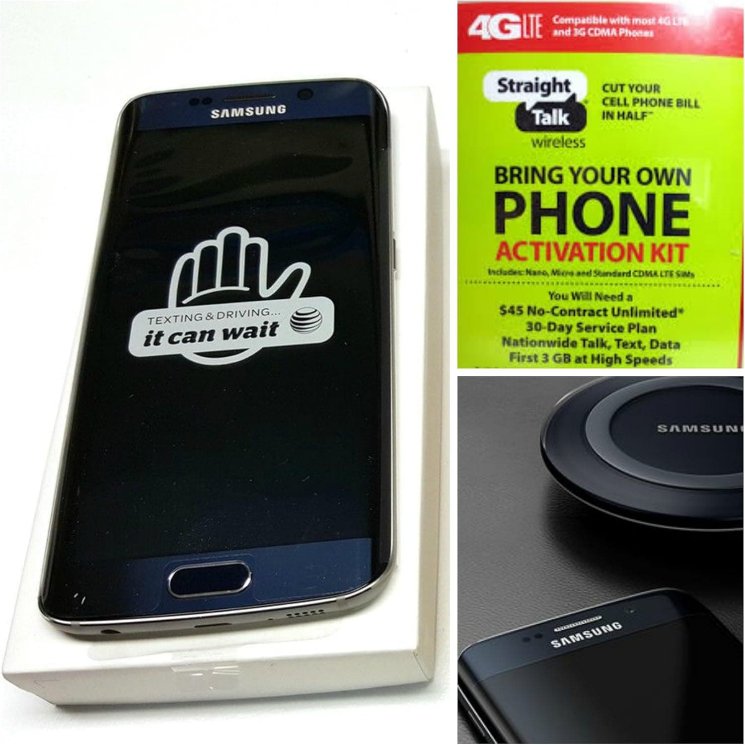 Straight Talk Samsung Galaxy S6 Edge 32GB Sapphire Black with Wireless Charging pad,Runs on at&T's 4G LTE Network via Straight Talk's 5GB Unlimited Plan