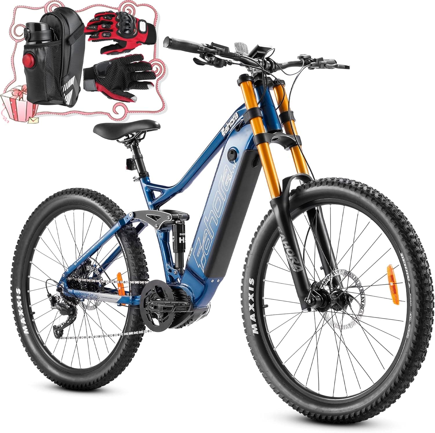 Eahora ACE Electric Bicycle for Adults 31MPH 1000W Peak Electric Mountain Bike 48V 16A 60Mile 500W BAFANG Mid Drive Motor 27.5" DH Lockable Fork Ebike Shimano 9-Speed Full Air Suspension Color Display
