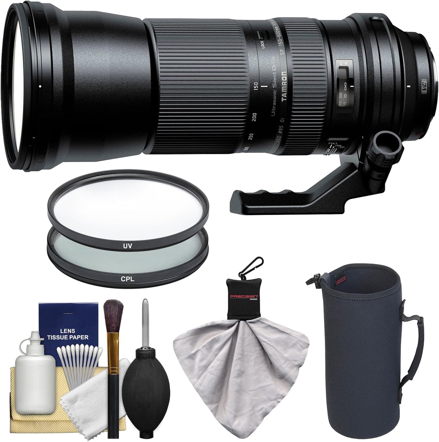 Tamron 150-600mm f/5-6.3 Di VC SP USD Zoom Lens with Lens Pouch + UV & CPL Filters Kit for Canon EOS Digital SLR Cameras