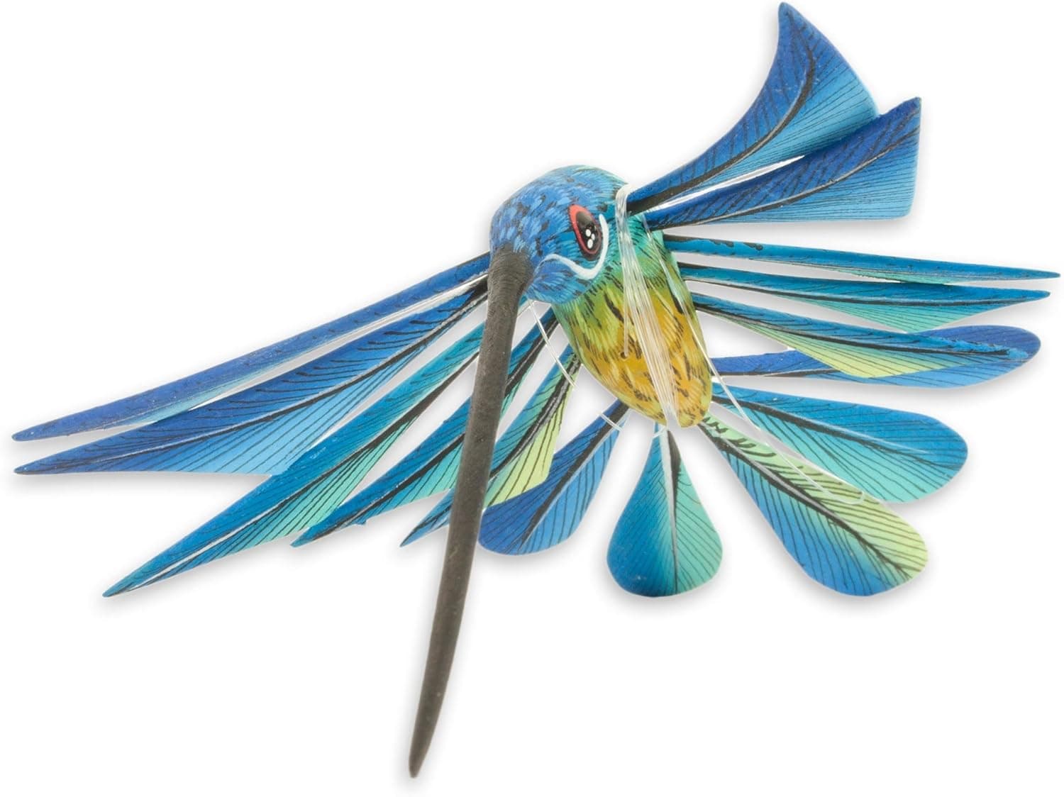 NOVICA Blue and Yellow Hand Painted Alebrije Hummingbird Copal Wood Sculpture, Blue Hummingbird'