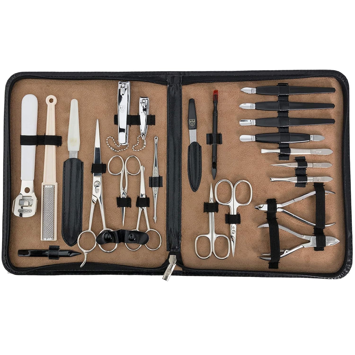 3 Swords Germany - brand quality 23 piece manicure pedicure grooming kit set for professional finger & toe nail care tweezers file clipper fashion leather case in gift box, Made by 3 Swords (0293)