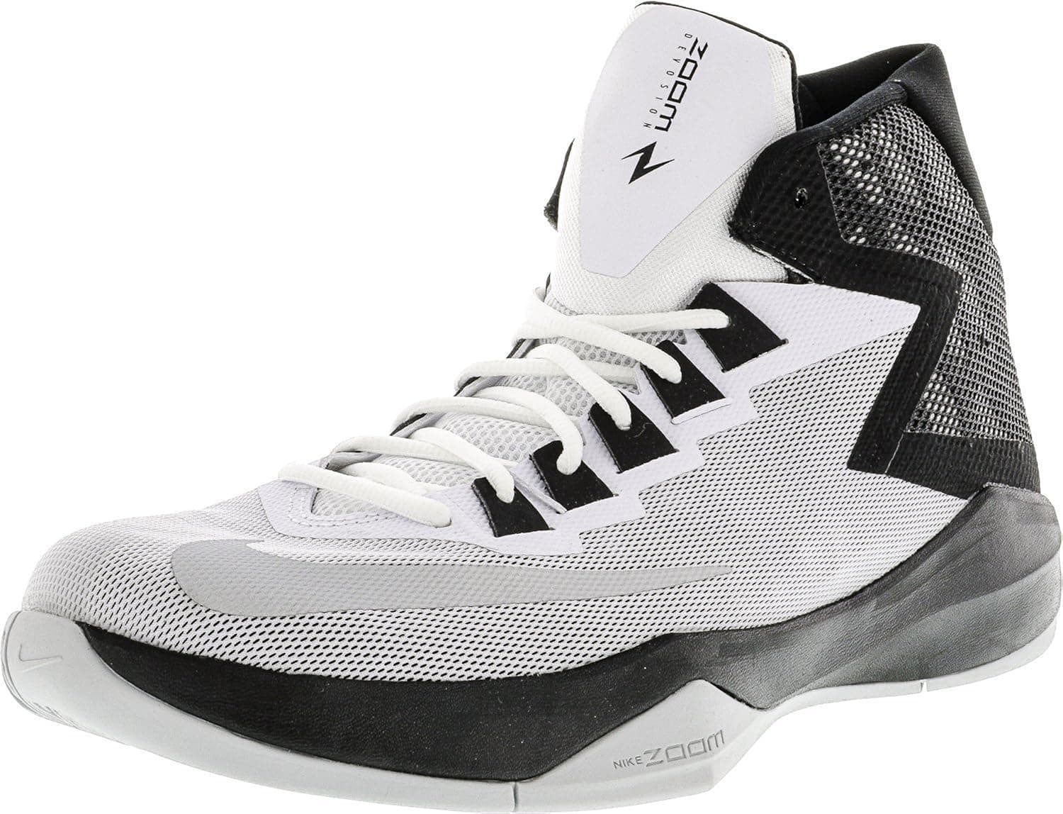 NIKE Men's Zoom Devosion White/Metallic Silver-Black High-Top Basketball Shoe - 14M