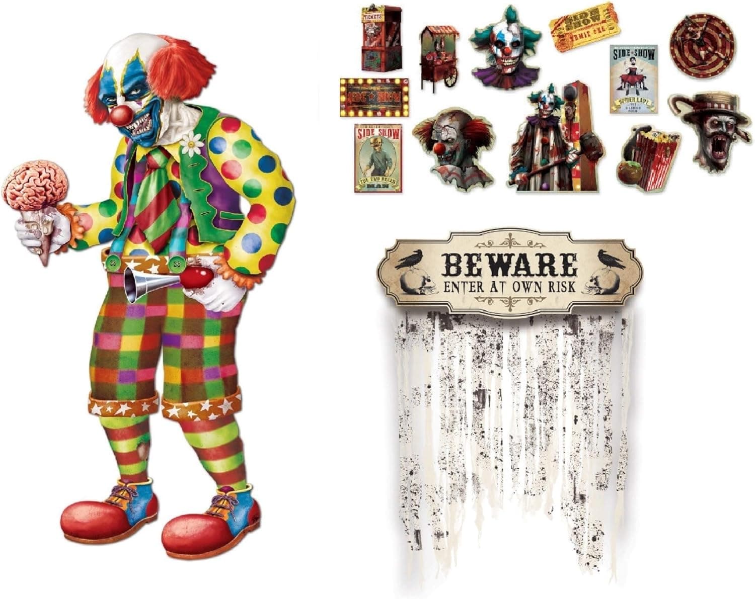 Creepy Carnival Decorations Zombie Halloween Set Jointed Clown Door Curtain Cutouts
