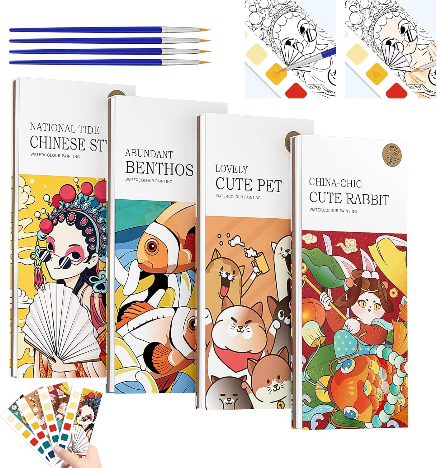 4 Pack Pocket Watercolor Painting Book Set, Watercoloring Book Set, Travel Pocket Watercolor Kit, Pocket Hand Book Stocking Goodie Bag Stuffer Gifts for Kids