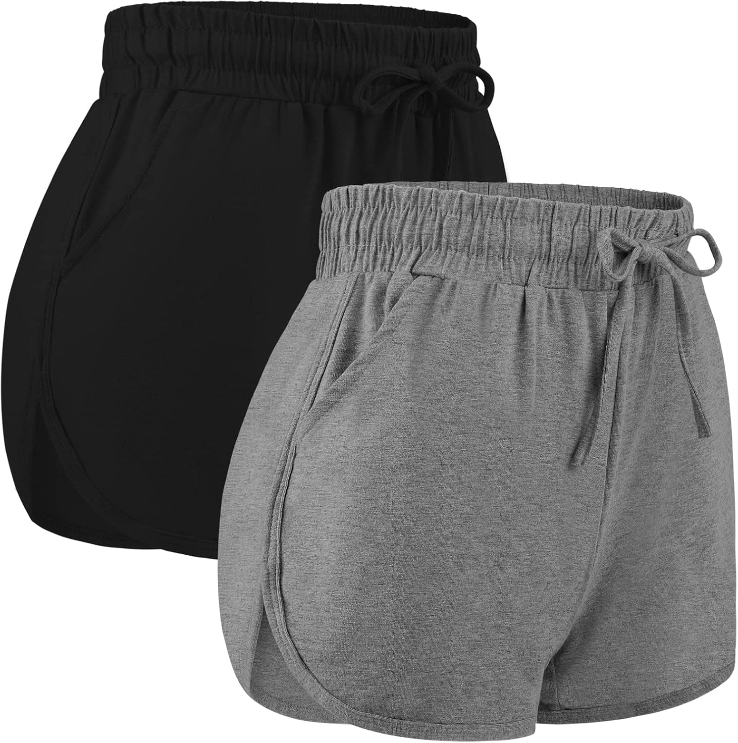 URATOT 2 Pack Womens Athletic Short Cotton Yoga Shorts Sport Running Shorts with Pockets and Drawstring