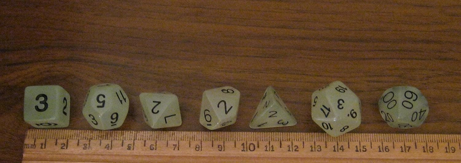 New 16mm GLOW-IN-THE-DARK GREEN rpg d&d Dice Set 7+3d6=10 polyhedral die + bag by Dave's Dice