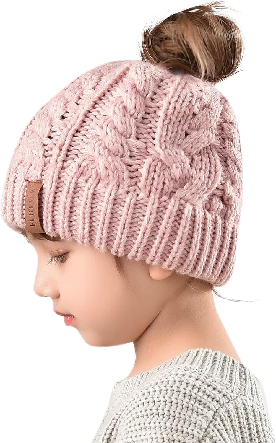 FURTALK Winter Hats for Girls Ponytail Beanie Hat Kids Toddler Girl Knit Cap Messy Bun, Age 3-10 Years