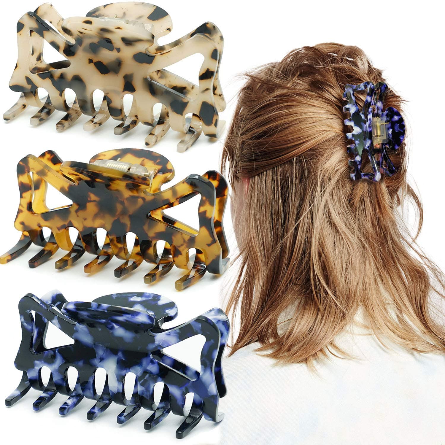 DeD 3 PCS Large Hair Claw Clips for Women, Banana Clips Non-Slip Hair Clips Hair Jaw Clamp for Thin Hair