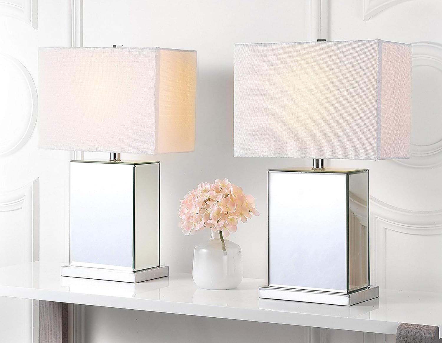 SAFAVIEH Lighting Collection Dana Mirror Chrome Rectangle Shade 23-inch Bedroom Living Room Home Office Desk Nightstand Table Lamp Set of 2 (LED Bulbs Included)