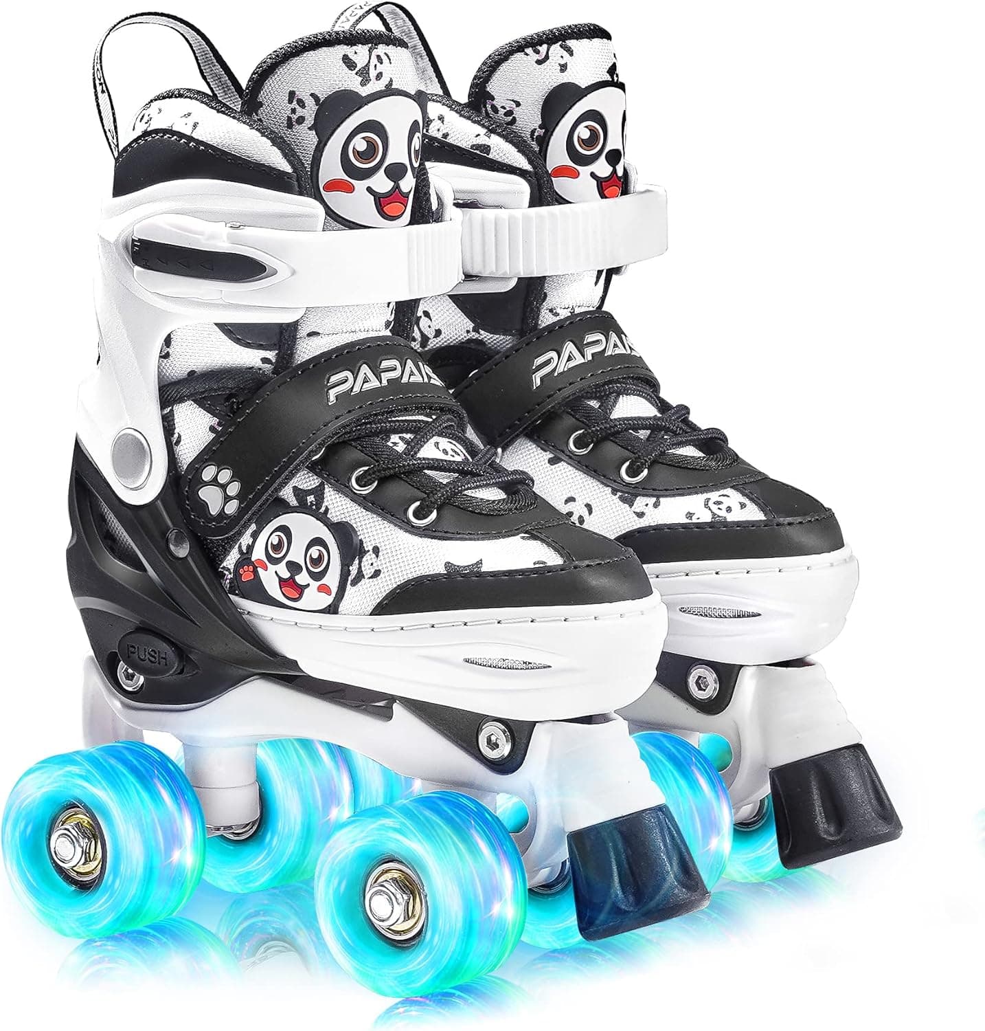 PAPAISON Roller Skates for Girls Boys with Light up Wheels,4 Size Adjustable Panda Rollerskates for Toddlers Kids Indoor & Outdoor Illuminating Skates for Children Beginners