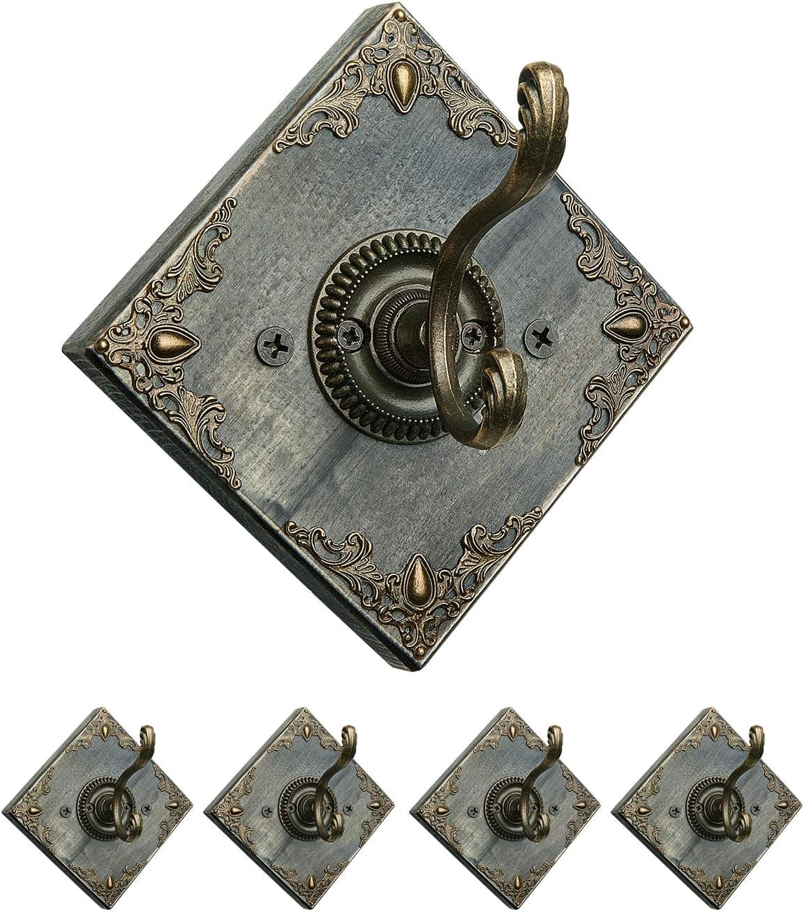 GomReck Wall Mounted Coat Hooks, 5 Pcs Vintage Wooden Rustic Dual Coat Racks Perfect Touch for Your Entryway, Mudroom, Kitchen, Bathroom (Hook #2)