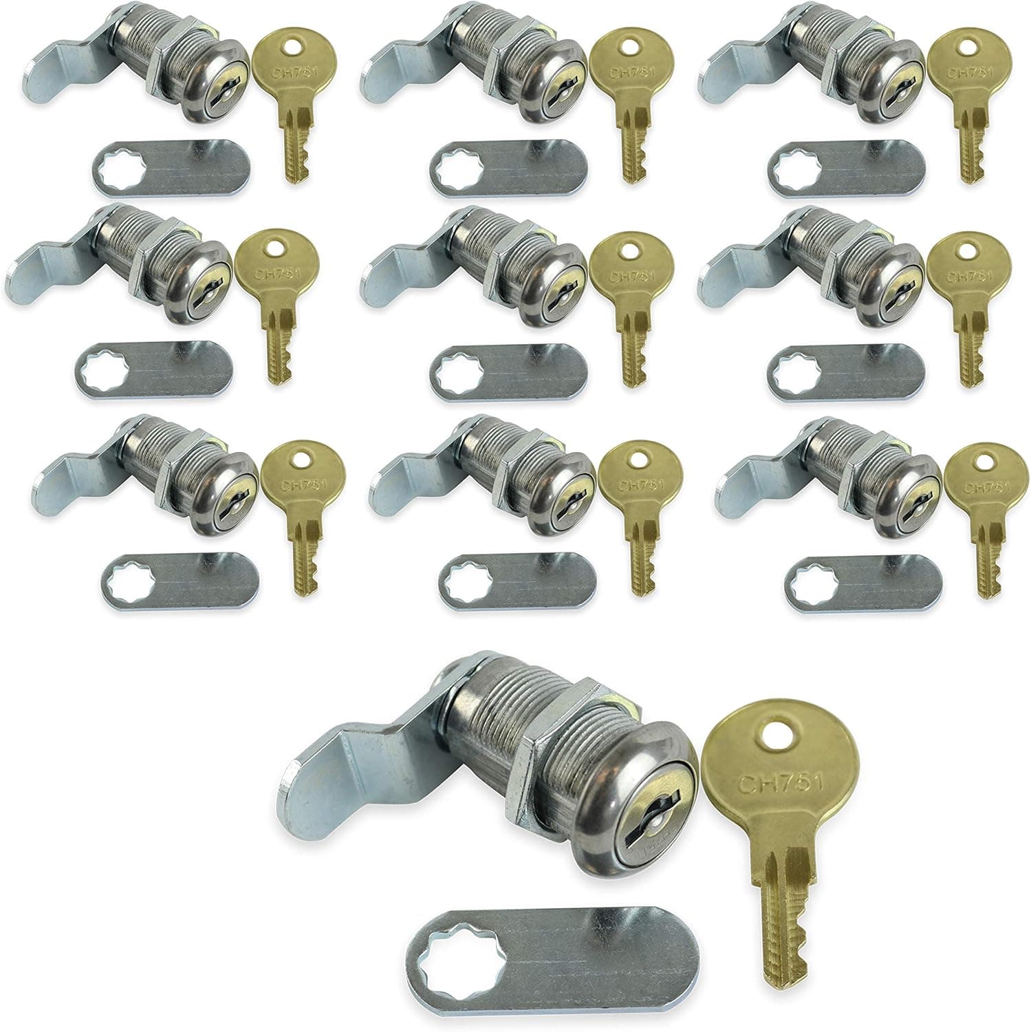 Leisure Coachworks 10 Pack 1 1/8" Keyed Camlock with Straight and Offset Cam Lock Latch Keyed Alike (10, 1 1/8")