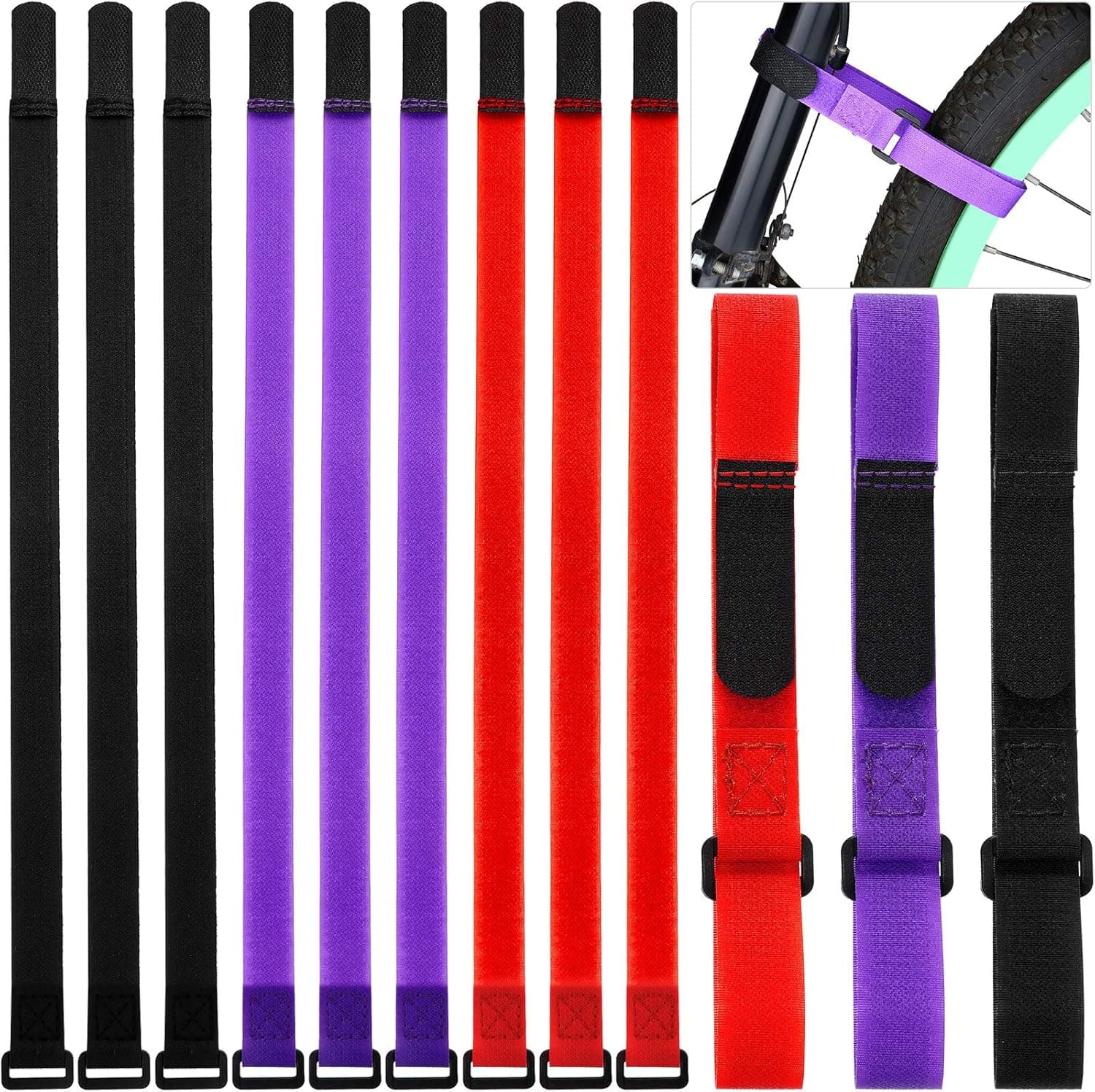 HESTYA 12 Pieces Bike Rack Straps 26 Inches Adjustable Bike Cinch Straps Bike Wheel Stabilizer Straps Bicycle Accessories for Transporting Bicycles