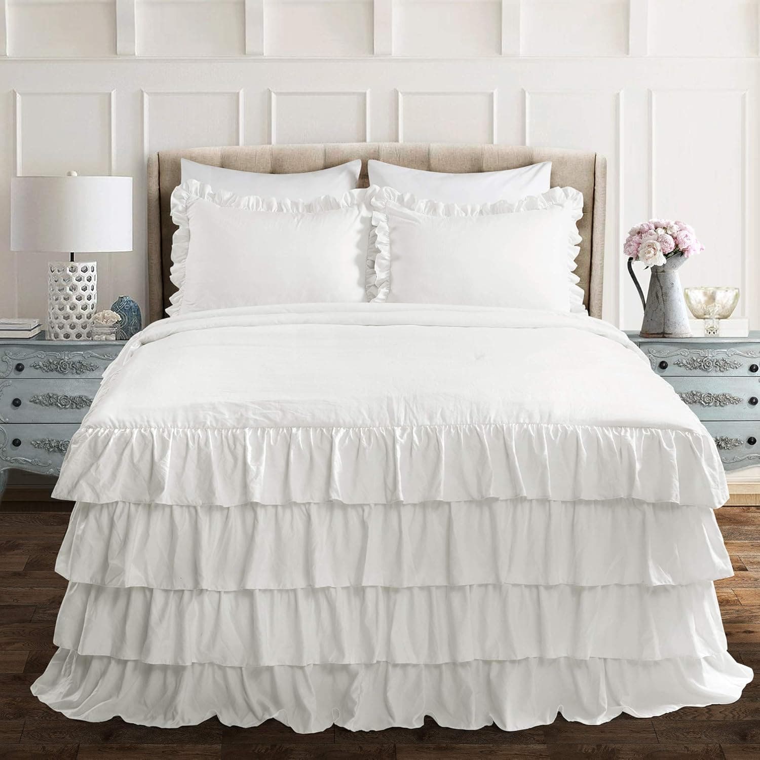 Lush Decor Lush Décor Allison Ruffle Skirt Bedspread White Vintage Chic Farmhouse Style Lightweight 3 Piece Set King,