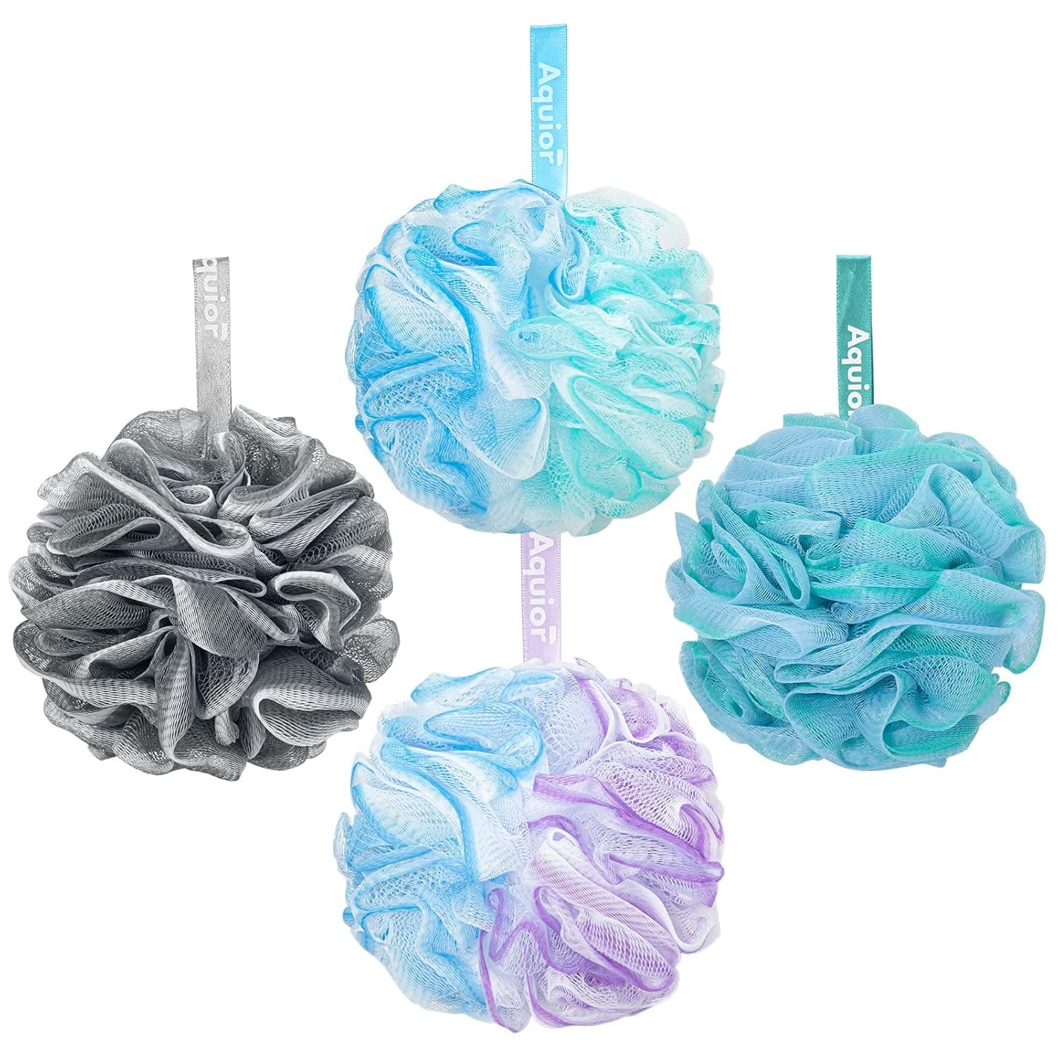 Aquior Shower Loofahs Bath Sponge, 4 Pack