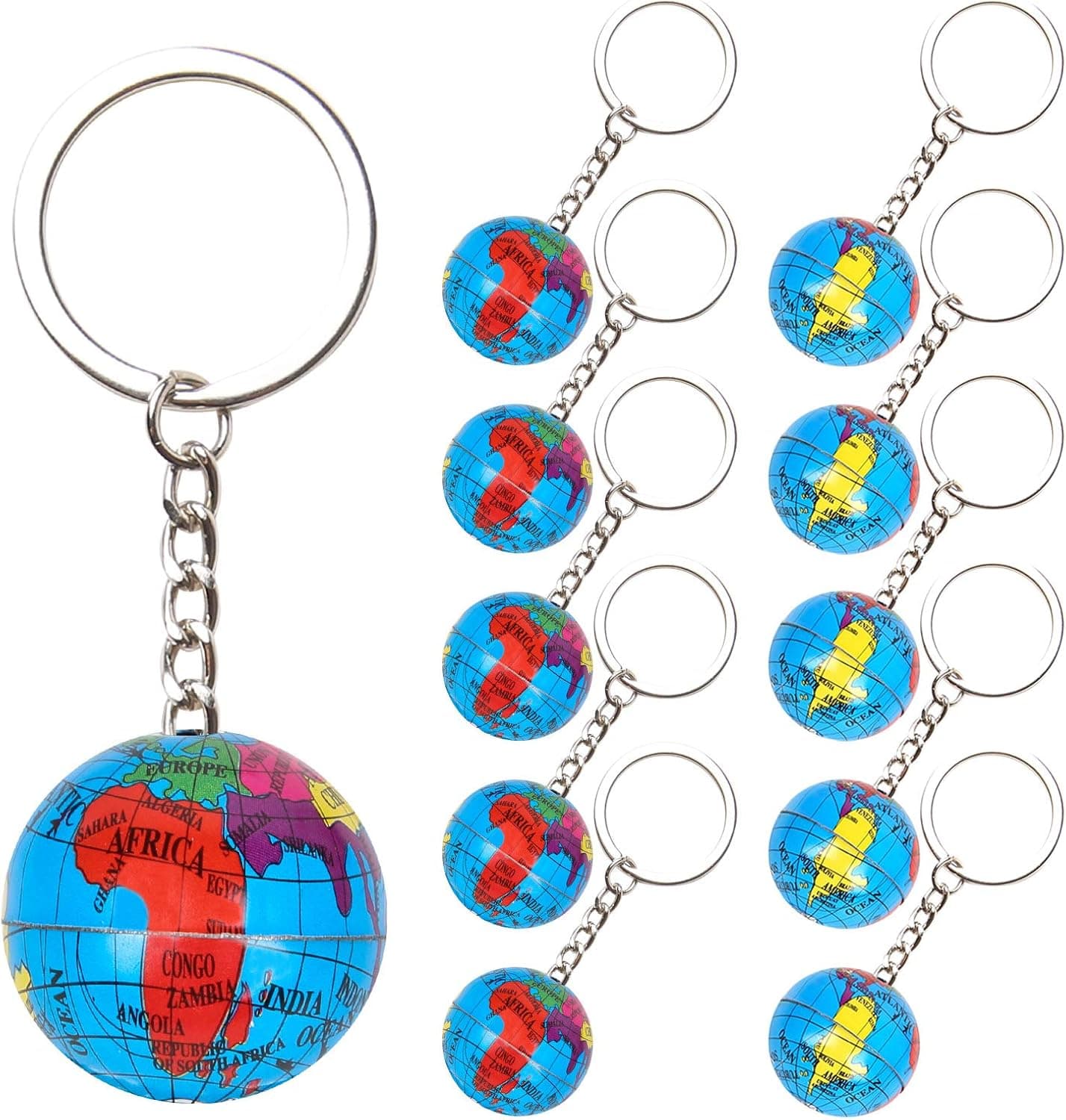 PROLOSO 48 Pcs Globe Keychains Bulk for Kids World Planet Earth Theme Keyrings Toy 1 Inch