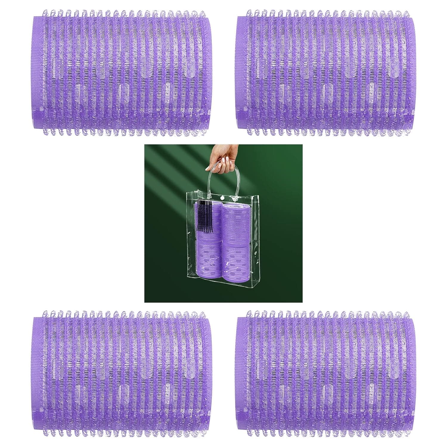 Hair Rollers 8 Pack, Self Grip Hair Curlers Assorted Size Heatless Hair Curlers, Velcro Rollers Styling Curling and Appliances with Storage Bag and Clips (1.5 inch 4 Pack)