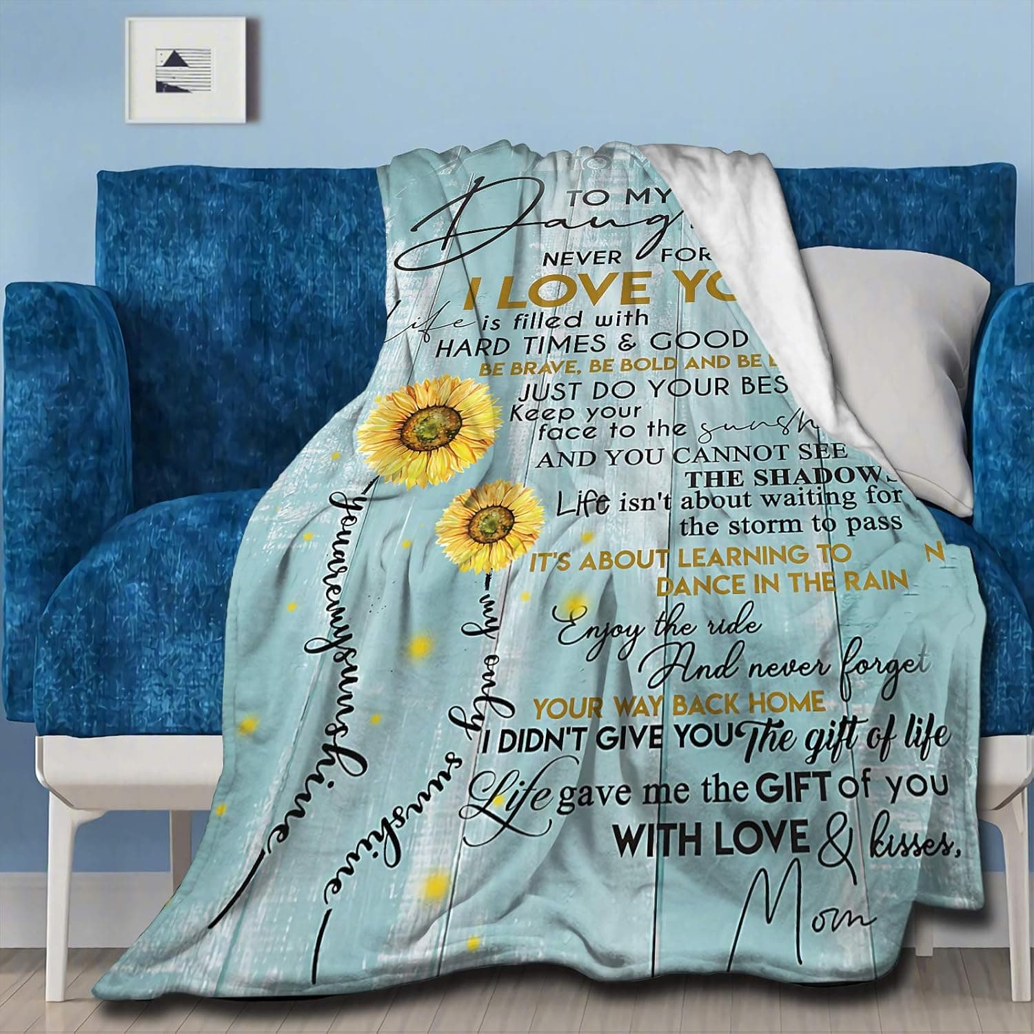 Sunflower Love Letter to My Daughter Flannel Blanket All Season Air Conditioner Super Soft Plush Fleece Throw Home Bed Sofa Travel(M 60"X50")