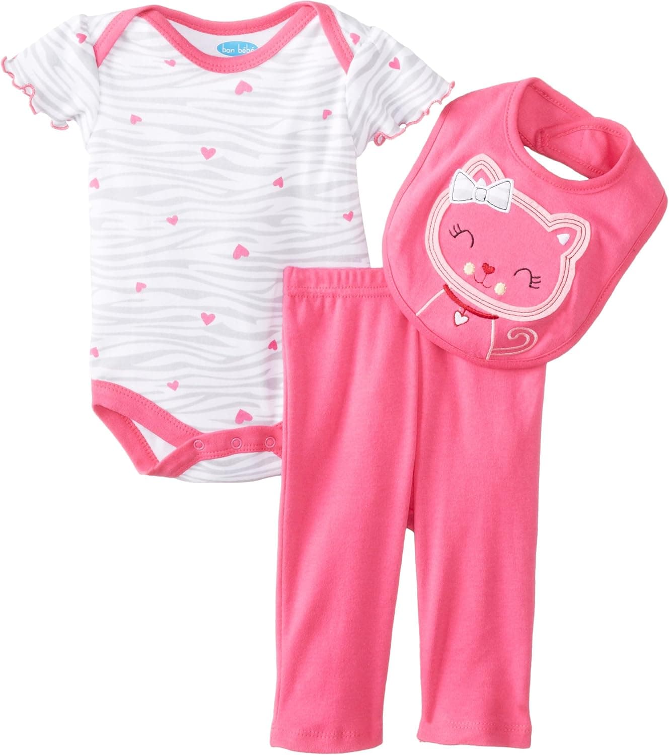 Bon Bebe Baby-Girls Newborn Hearts and Kitty Bib Bodysuit with Legging Set