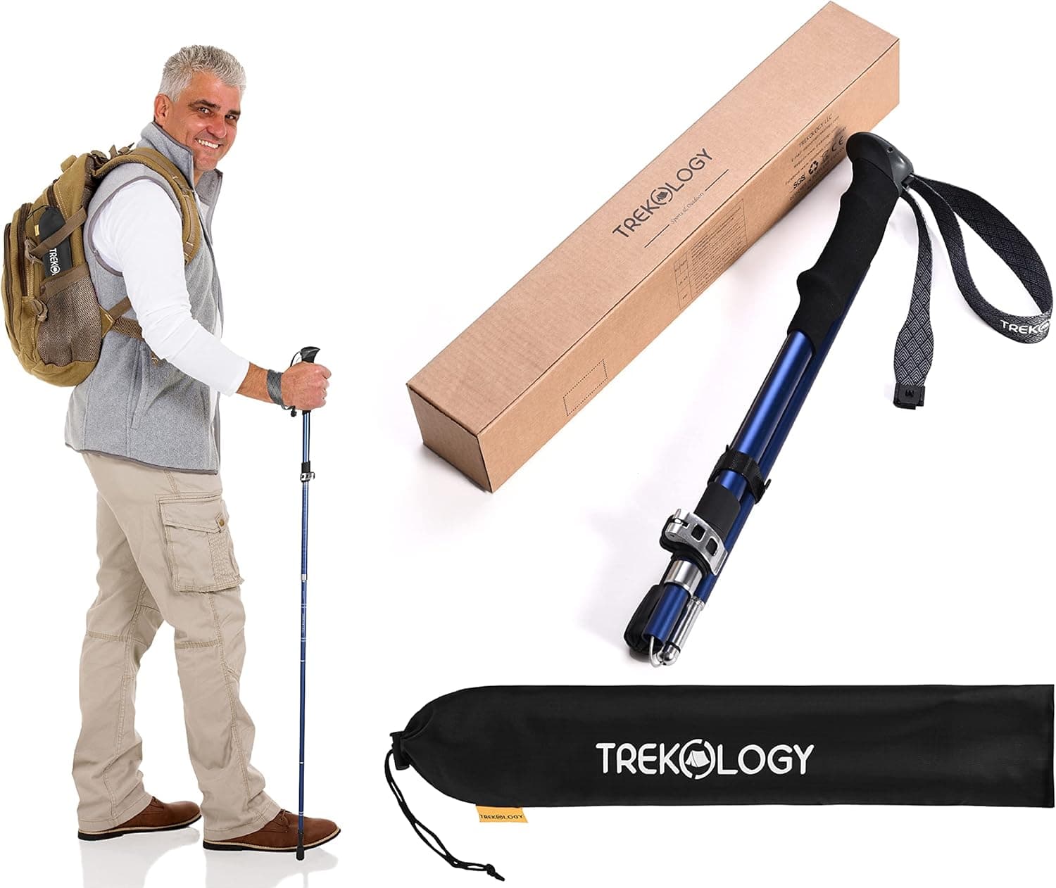 TREKOLOGY 1pc Hiking Pole, Trekking Poles for Hiking, TREKZ SE Walking Sticks for Hiking Walking Stick for Seniors Hiking Sticks Hiking Poles Collapsible Lightweight Nordic Walking Poles for Women Men