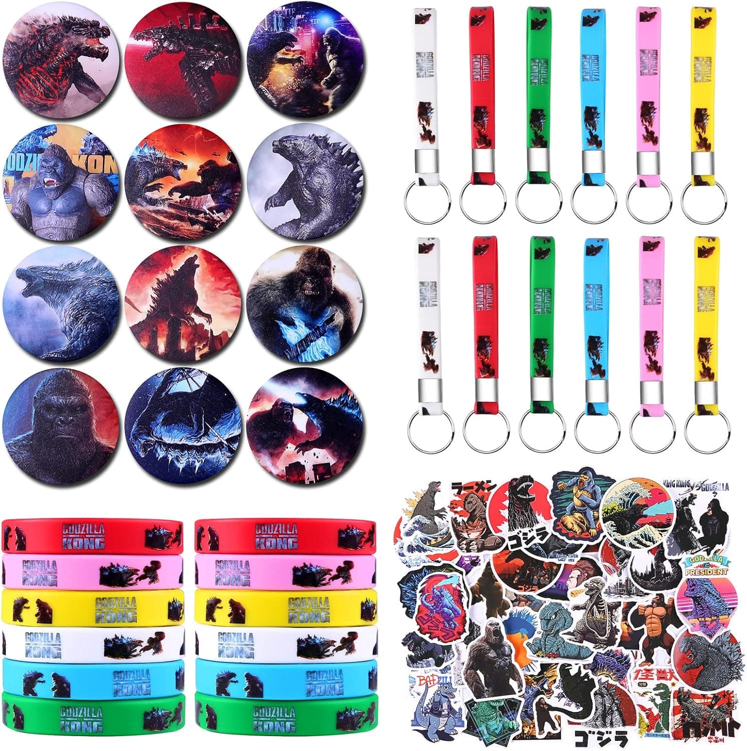 86 Pack Birthday Party Supplies Favors Gifts Set Include 12 Key Chain, 12 Bracelets, 12 Button Pins, 50 Stickers for Video Game Themed Party