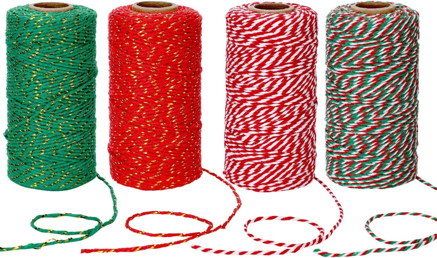 4 Rolls 1312 Feet Christmas Baker Twine Christmas Wrapping Twine Gift Packing Rope for Christmas DIY Supplies (Retro Colors)