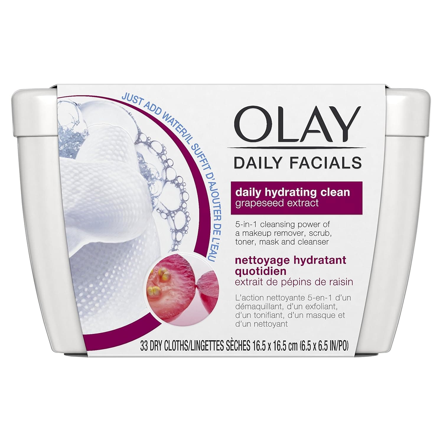 Eye Makeup Remover Wipes by Olay Daily Facials, Soap-Free Cleanser Cloths, 33 Count (Pack of 3) Packaging may Vary