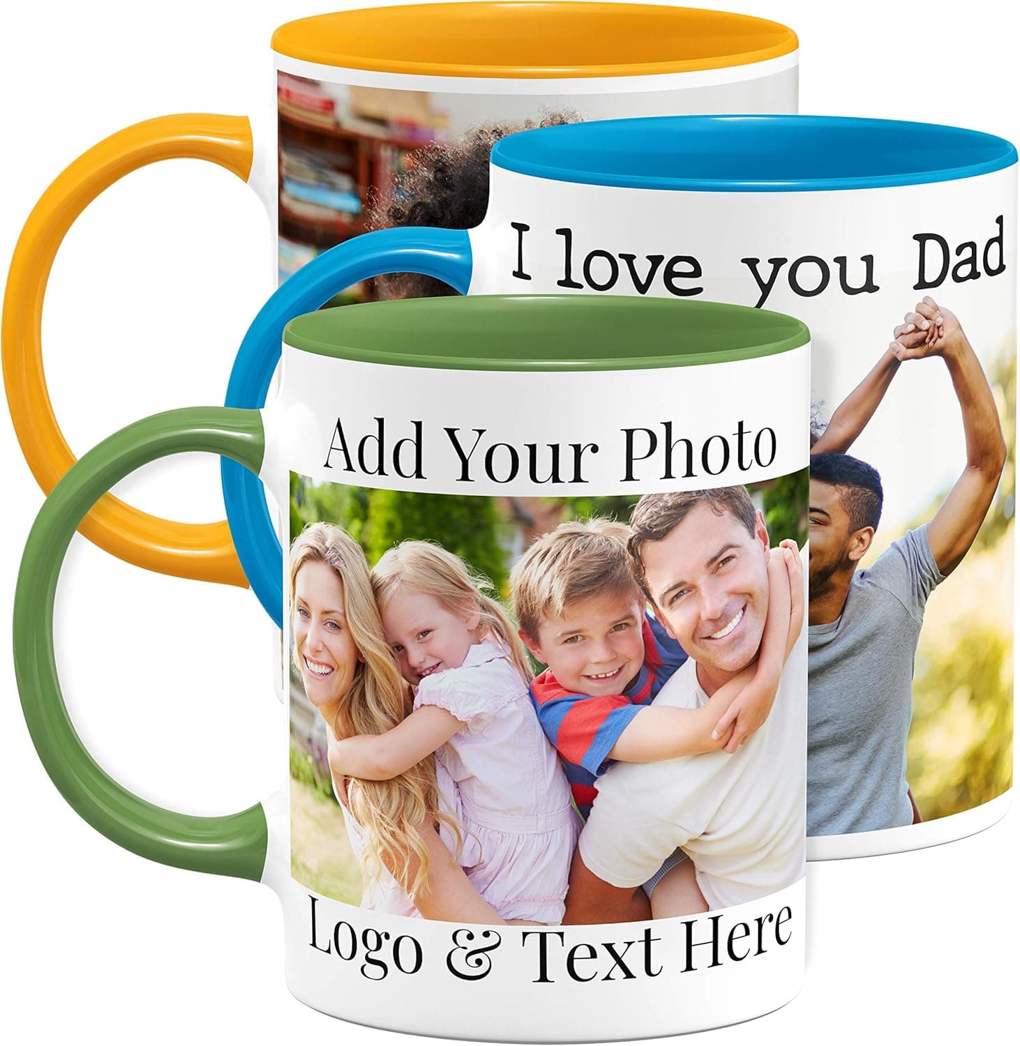 Custom Photo Coffee Mugs, 15 oz. Green w/Picture, Text - Personalized Gifts, Ceramic Custom Mug, Great Photo Gifts for Mom, Dad and Office, Taza Personalizadas