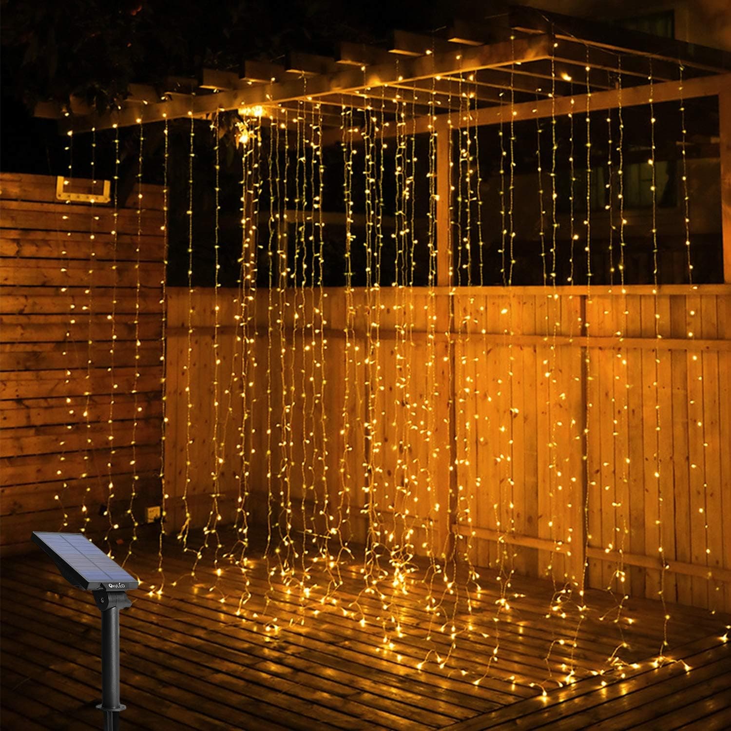 Solar Curtain String Lights Outdoor - 300 LED Fairy Window String Lights Solar Powered IP65 Waterproof, Twinkle String Lights 8 Modes for Home Garden Patio Porch Backyard Wedding Party Christmas
