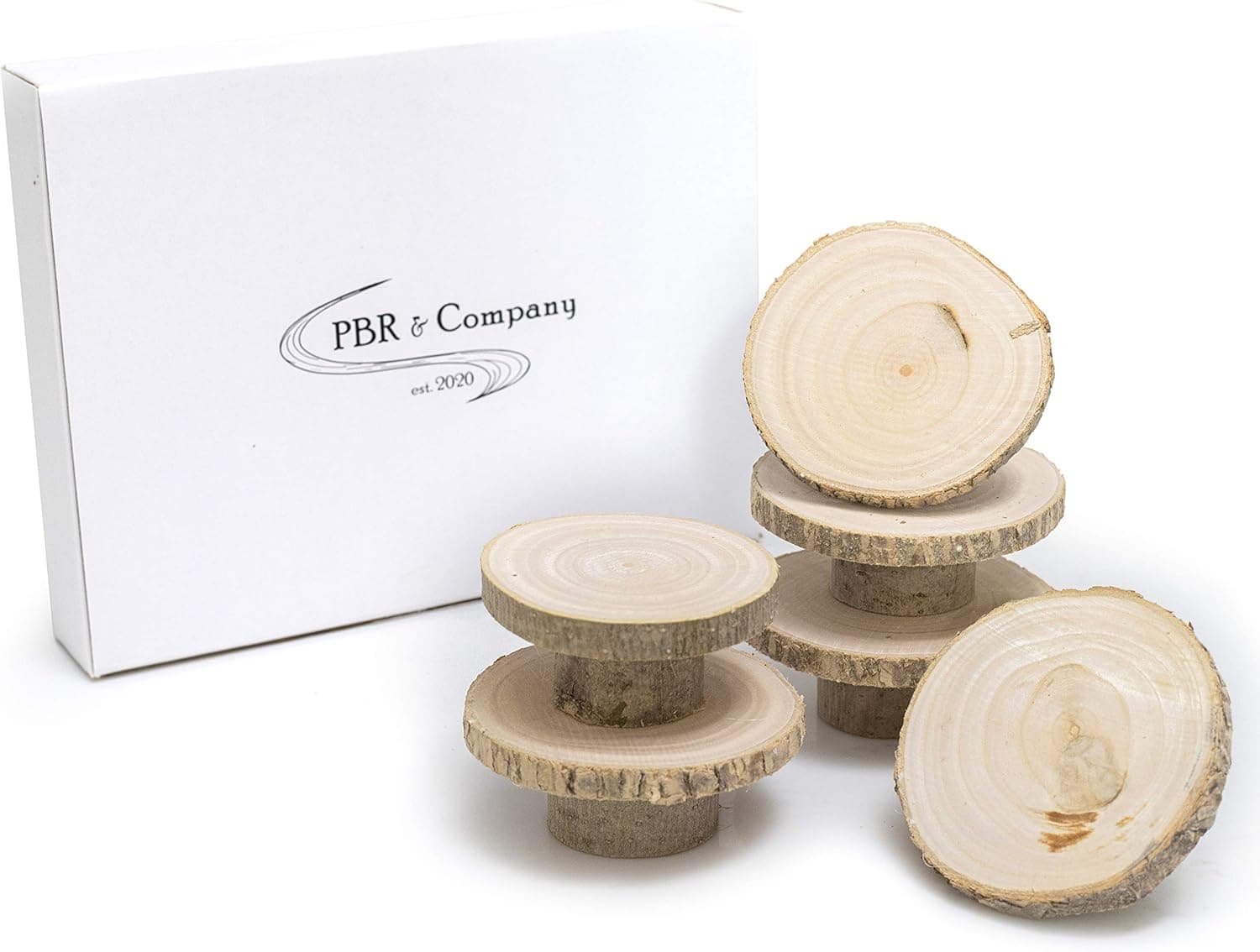 Wooden Cake Stands | Farm and Wedding Wood Cake Pedestal Stand | Surprise Cake Stand Made of Ash Wood | Size of Rustic Wood Cupcake Stand is 3.5 inches with 6 Pieces