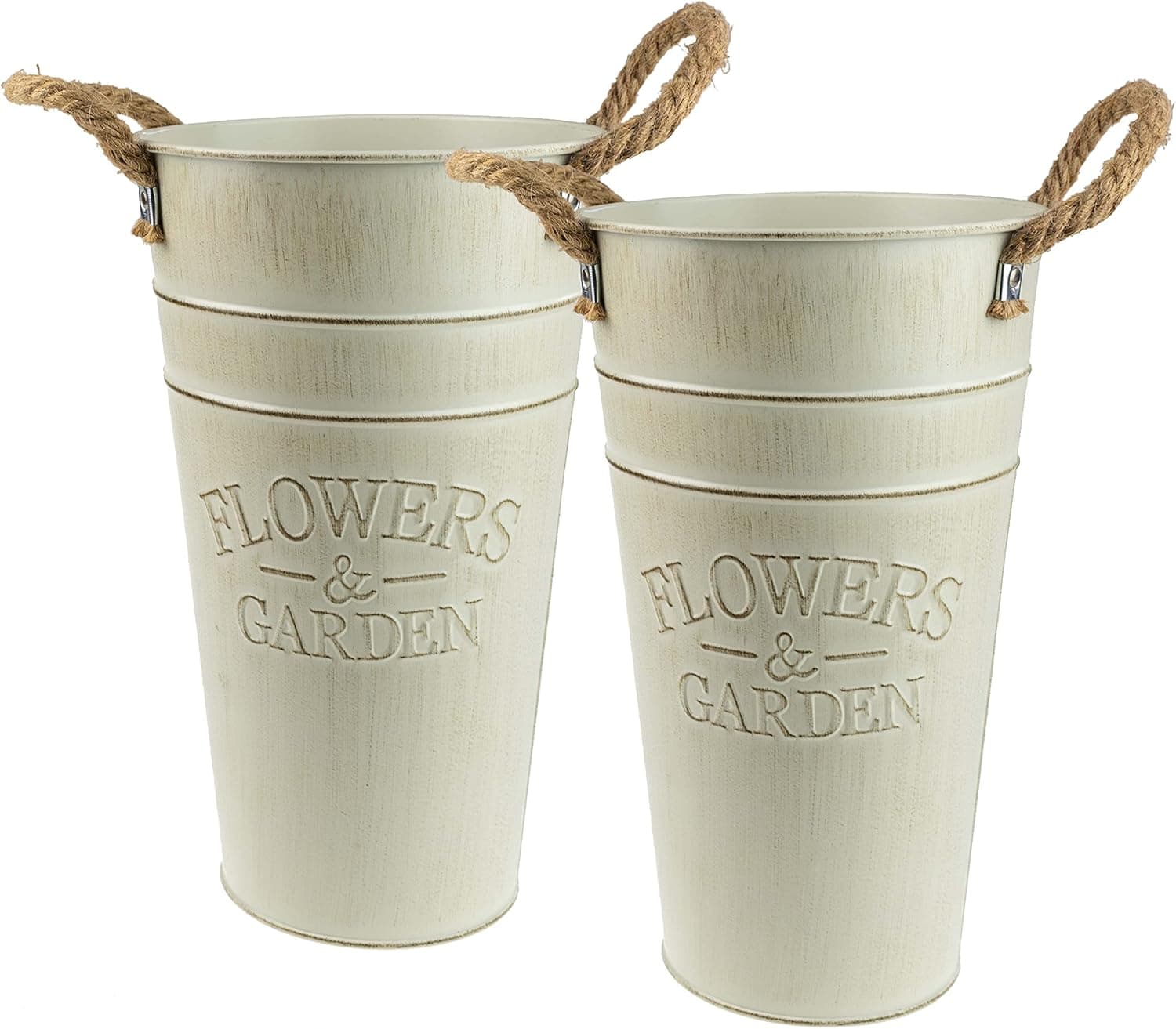 Metal Vase Flower Container set of 2, galvanized Vases for Flowers tall, Sparkler display Bucket, 10 Inch Farmhouse Flower Buckets for cut Flowers