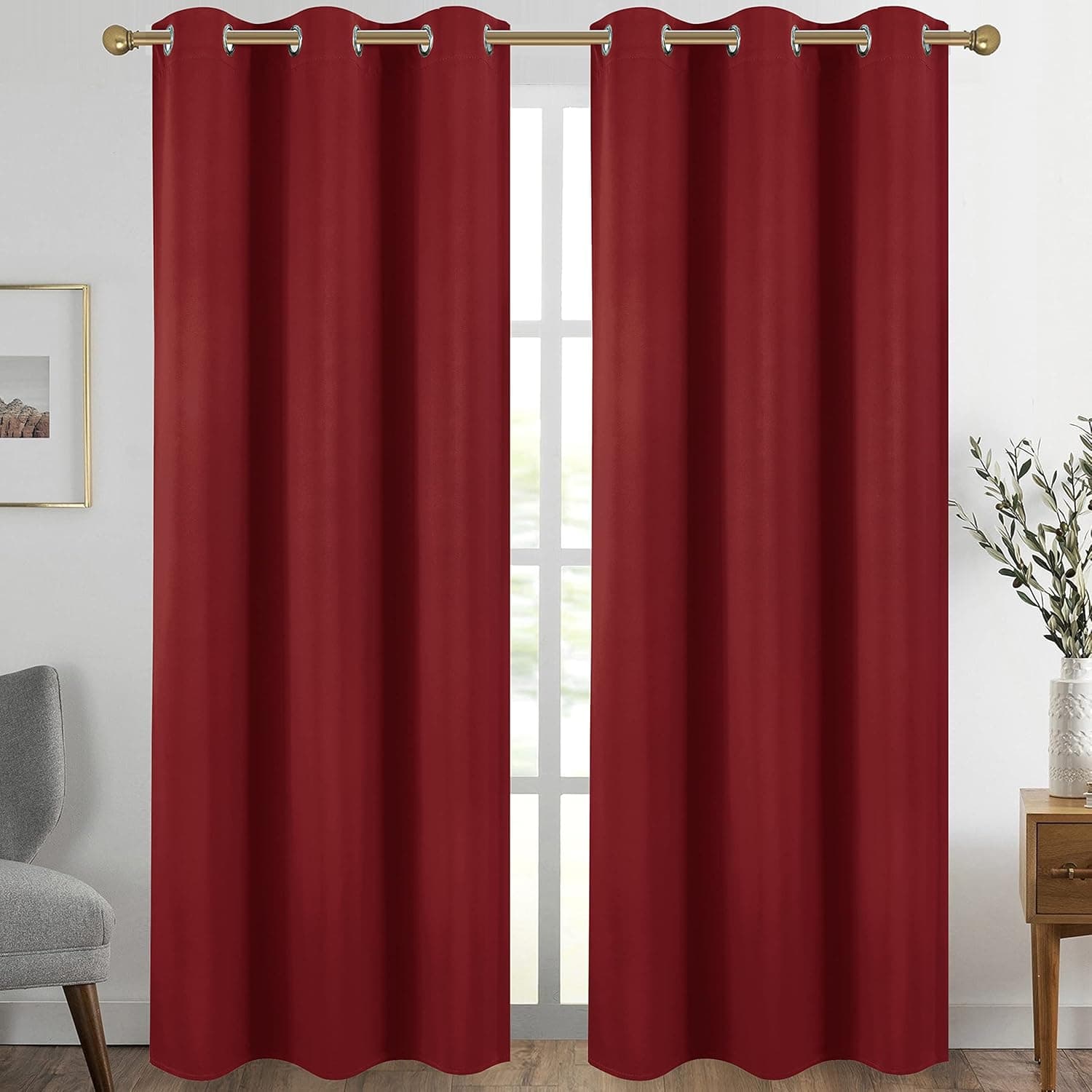 Diraysid Red Grommet Blackout Curtains for Bedroom Thermal Insulated Room Darkening Curtains Drapes, 42 x 84, 2 Panels