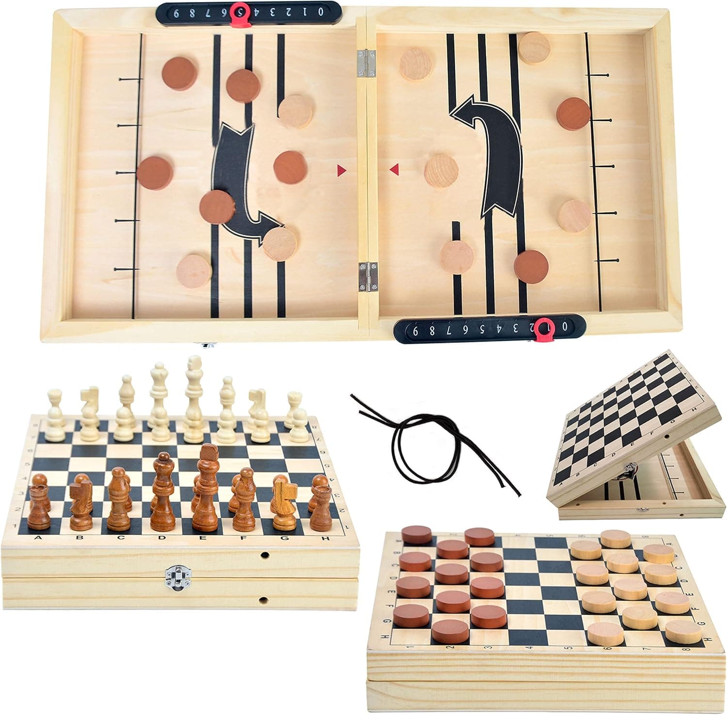 3-in-1 Fast Sling Puck Game,Chess, Checkers,Travel Portable Folding Tabletop Chess Board Game Sets for Kids and Adults,Interactive Family Toys