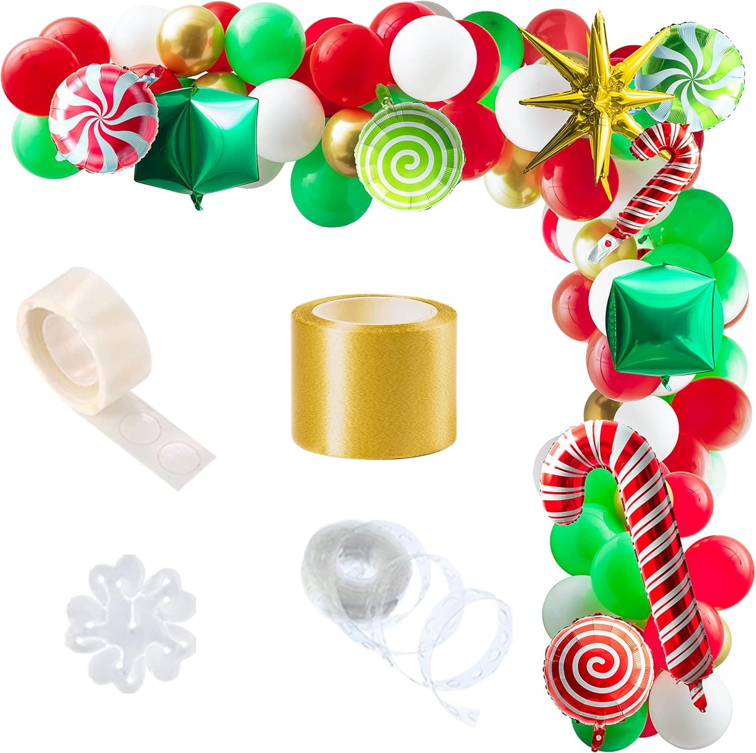 104 PCS Christmas Balloons, Christmas Balloon Garland Arch Kit, Red Green White Balloons with Candy Gift Box and Red Candy Foil Balloons for Christmas New Year Holiday Birthday Decoration