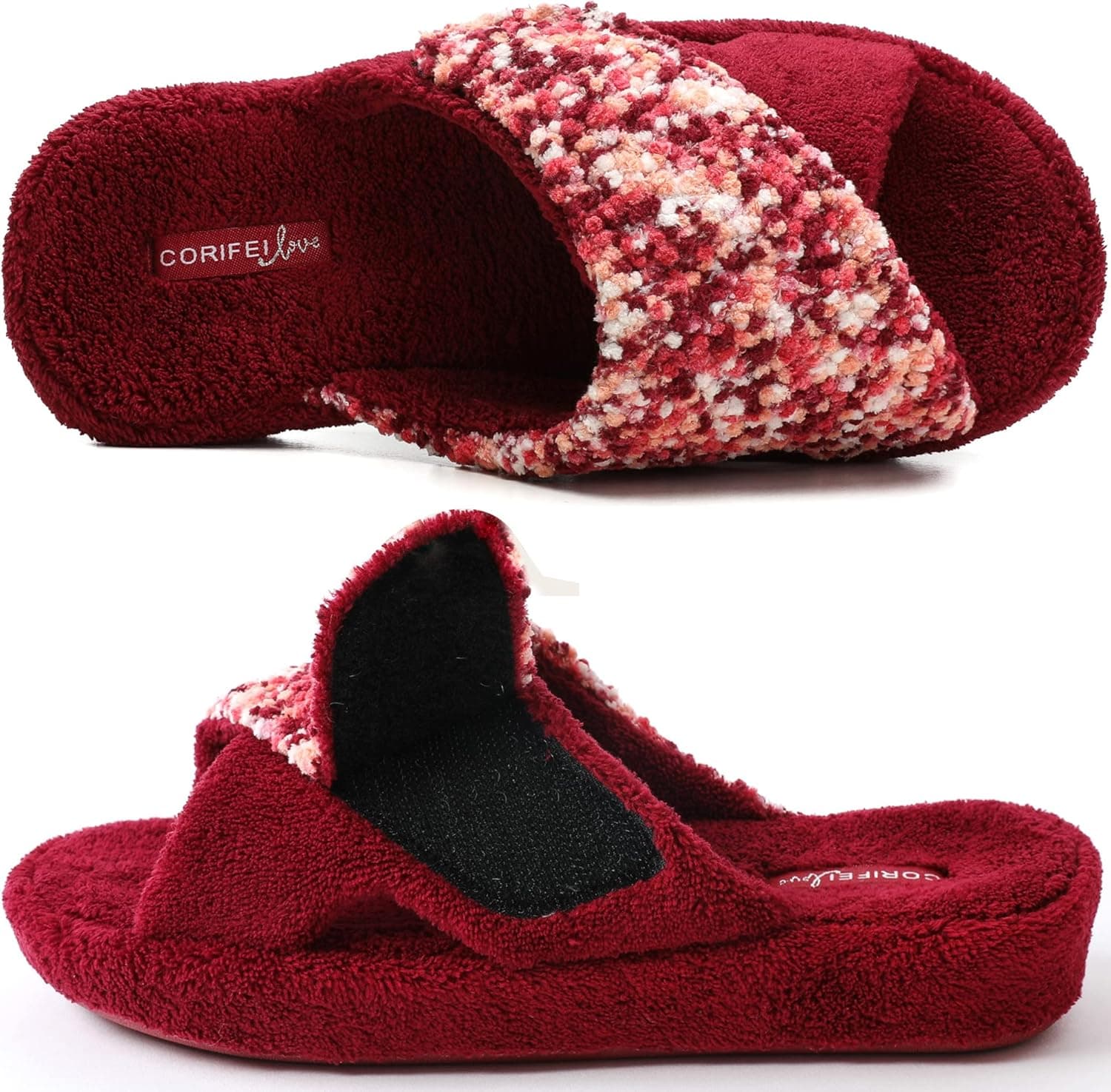 CORIFEI House Slippers for Women Adjustable with Arch Support Fuzzy Memory Foam House Shoes Indoor Warm Winter Slip On